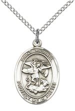 STERLING SILVER ST MICHAEL PENDANT ON A CHAIN - 3/4" x 1/2"